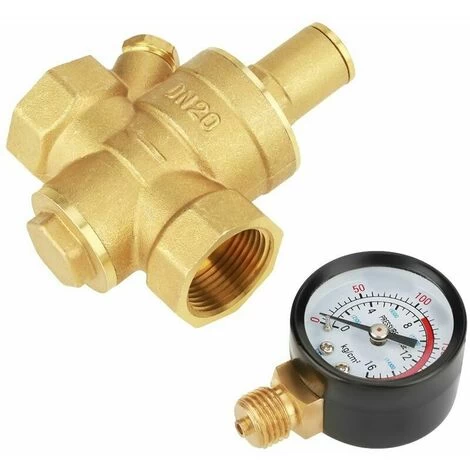 Dn20 Brass Adjustable Water Pressure Reducing Valve With Pressure Meter Gauge, Brass Water Pressure Adjustable Reducer (Dn20) - Image 2