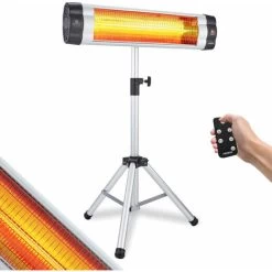 AREBOS Infrared Radiant Heater 2500 W With Remote Control And Height Adjustable Stand - Radiant Heater Mushroom - Silver