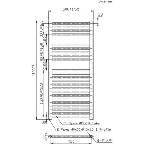 DuraTherm Electric Flat White Towel Rail 1100 X 500mm - 250W - Image 3