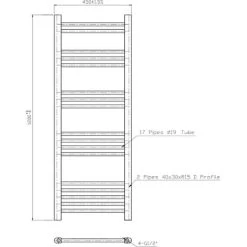 1200 X 450mm Heated Towel Rail Dual Fuel Thermostatic Anthracite Flat 16 Rails