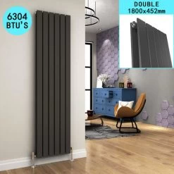Elegant 1800 X 452mm Anthracite Vertical Radiator Designer Double Flat Column Radiators Bathroom Flat Panel