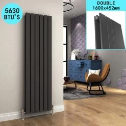 ELEGANT 1600 X 452 Vertical Radiator Anthracite Double Designer Vertical Column Radiator Flat Panel