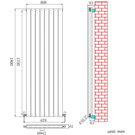 ELEGANT High Heat Output Radiator 1800x608mm Anthracite Double Flat Panel Tall Upright Central Vertical Radiators - Image 5