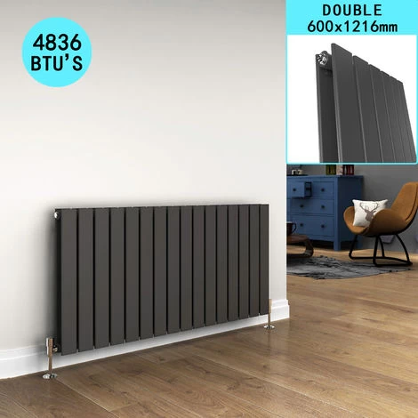 ELEGANT 600 X 1216 Mm Anthracite Designer Radiator Horizontal Column Double Flat Panel Central Heating Radiator