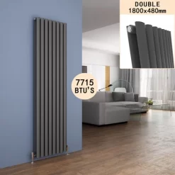 ELEGANT 1800 X 480 Anthracite Vertical Radiator Double Modern Oval Column Radiator Central Heating Radiators Designer Radiators