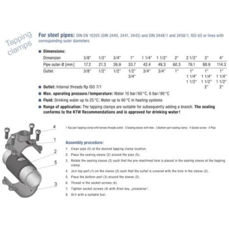 Gebo 1/2 Pipe Repair Clamps Fittings For Steel Pipes Leak Fix With Female 1/2 BSP Thread Joint - Image 2