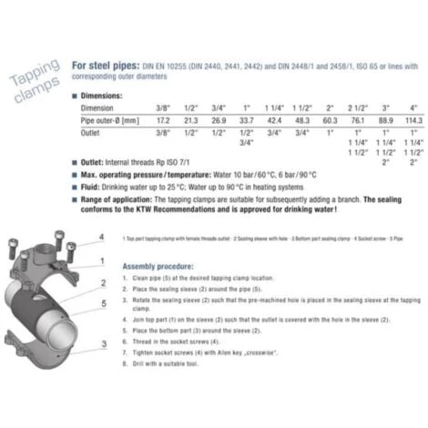 Gebo 3/4 Pipe Repair Clamps Fittings For Steel Pipes Leak Fix With Female 1/2 BSP Thread Joint - Image 2