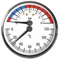 63mm 0-6bar 0-120C Thermo Pressure Gauge 1/2 BSP Rear Entry Manometer