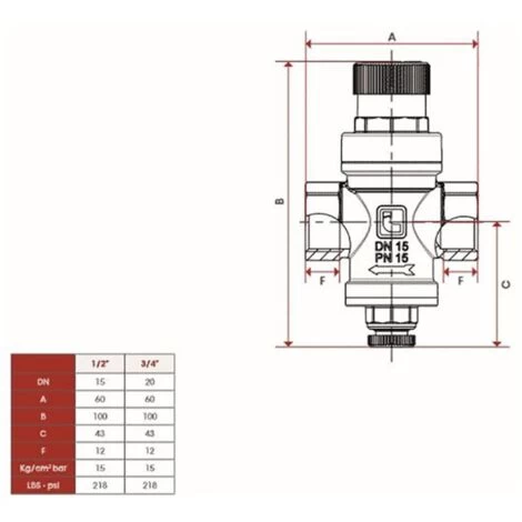 Adjustable Pressure Reducing Valve 1/2 BSP Female (DN15mm) Reduction To 1-4 BAR - Image 2