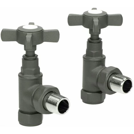Traditional Angled Heated Towel Rail Radiator Valves Standard Pair Anthracite