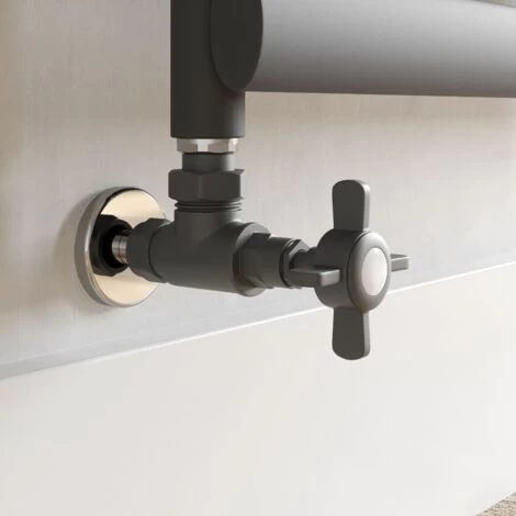 Traditional Angled Heated Towel Rail Radiator Valves Standard Pair Anthracite - Image 2