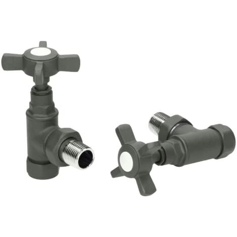 Traditional Angled Heated Towel Rail Radiator Valves Standard Pair Anthracite - Image 3