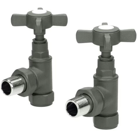 Traditional Angled Heated Towel Rail Radiator Valves Standard Pair Anthracite - Image 4