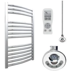 BRAY Curved Towel Warmer / Heated Towel Rail, Chrome - Electric, Thermostat + Timer, 800-500