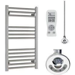 BRAY Straight Towel Warmer / Heated Towel Rail, Chrome - Electric, Thermostat + Timer, 800-400