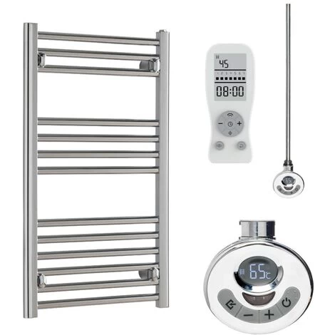 BRAY Straight Towel Warmer / Heated Towel Rail, Chrome - Electric, Thermostat + Timer, 800-400