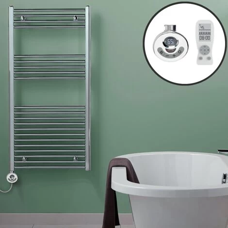 BRAY Straight Towel Warmer / Heated Towel Rail, Chrome - Electric, Thermostat + Timer, 800-400 - Image 3