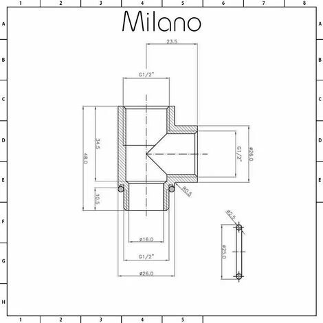 Milano - Heated Towel Rail Radiator Dual Fuel T Piece Electric Element Connector - Chrome - Image 2