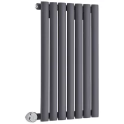 Milano Aruba Electric - Modern Anthracite Horizontal Single Oval Panel Radiator - 635mm X 413mm