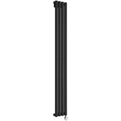 Milano Aruba Slim Electric - Modern Black Vertical Column Single Oval Panel Radiator - 1600mm X 236mm