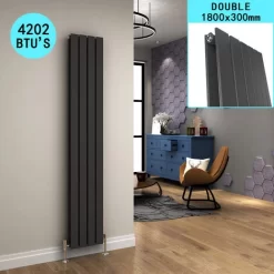 ELEGANT Vertical Anthracite Radiators Tall Double Flat Panel Radiator 1800x300mm Home Design Radiator