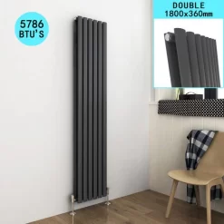 ELEGANT 1800x360mm Modern Anthracite Vertical Tall Column Radiator Double Oval Panel Designer High Heat Output Radiator