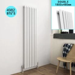ELEGANT Modern White Vertical Tall Column Radiator 1800x480mm Double Oval Panel Designer High Thermal Conductivity Radiator