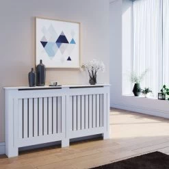 ELEGANT Radiator Covers Large Modern Vertical Slat White Painted Cabinet Radiator Shelve For Living Room/Bedroom/Kitchen, LARGE