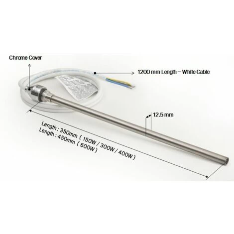 Valdern 300W WATT HEATED ELECTRIC HEATING ELEMENT FOR BATHROOM TOWEL RAILS AND RADIATORS WARMERS/CHROME CAP - Image 2