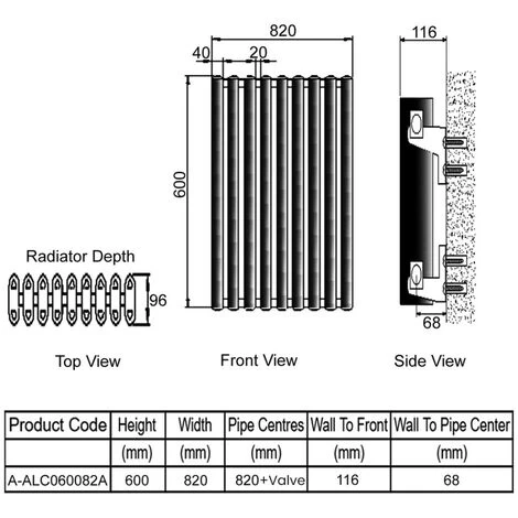 Reina Alco Horizontal Aluminium Radiator 600mm H X 820mm W Anthracite - Image 2
