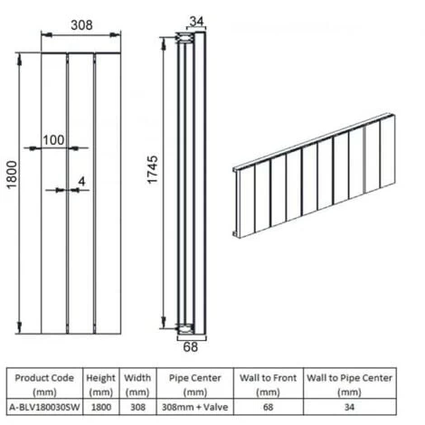 Reina Belva Single Vertical Aluminium Radiator 1800mm H X 308mm W White - Image 2