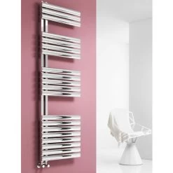 Reina Scalo Designer Heated Towel Rail 1120mm H X 500mm W Polished Stainless Steel