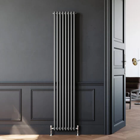 ELEGANT Traditional Radiator Anthracite Double Vertical Cast Iron Grey Radiator 2 Column 1800 X 380 Mm