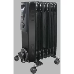 Portable Oil Filled Radiator Electric Heater Thermostat 7 Fin 1500W Gloss Black