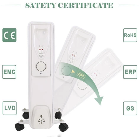 Electric Oil Filled Radiator 11 Fin 2500W Portable Heater Thermostat White - Image 3