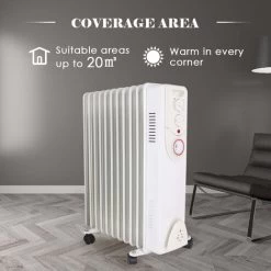 White Oil Filled Radiator 11 Fin 2500W Portable Electric Heater With 24H Timer