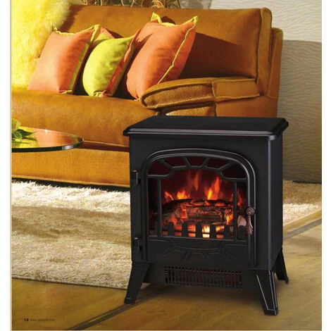 Lincsfire New 1850W Portable Electric Stove Fire Place Fireplace Heater Freestanding Log Burning Flame Effect 2 Heat Settings