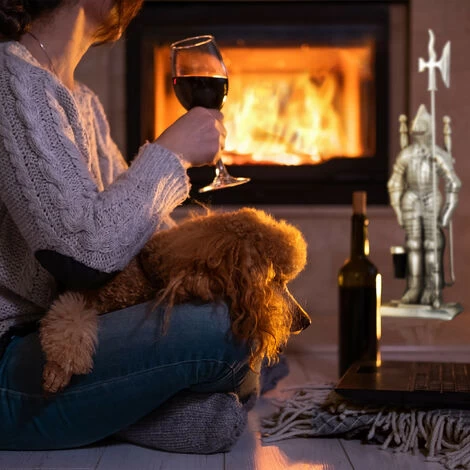 Relaxdays Modern Cast Iron Fire Irons. 4-Piece Fireplace Companion Set With Shovel, Broom, Poker And Rack, Silver - Image 3