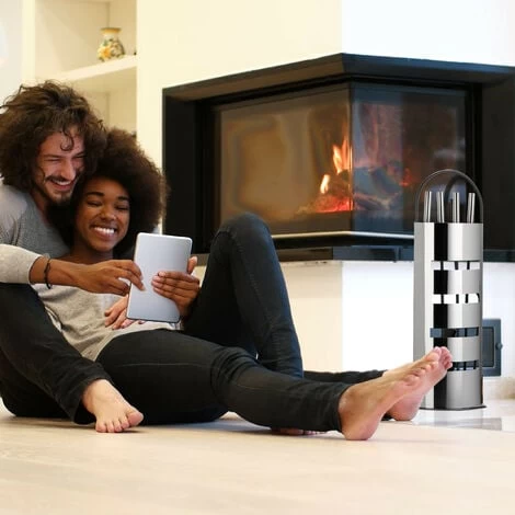 Relaxdays 5-Piece Fireplace Companion Set Steel Utility Accessories, Modern, Stand, Tongs, Shovel, Poker And Broom, Gray-Silver - Image 3