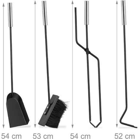 Relaxdays 5-Piece Fireplace Companion Set Steel Utility Accessories, Modern, Stand, Tongs, Shovel, Poker & Broom, Black - Image 5