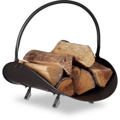 Relaxdays Firewood Basket, Large Fireplace Wood Cradle, Metal Log Holder, H X W X D 40 X 38 X 48 Cm, Black
