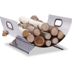 Relaxdays Stainless Steel Wood Cradle, Modern Firewood Basket, Metal Log Carrier Holder, H X W X D 19 X 37 X 33 Cm, Silver