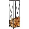 Relaxdays Steel Firewood Rack, Powder-Coated Log Holder, Wood Pile Storage HWD 111x34x34 Cm, Black