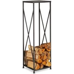 Relaxdays Steel Firewood Rack, Powder-Coated Log Holder, Wood Pile Storage HWD 111x34x34 Cm, Black