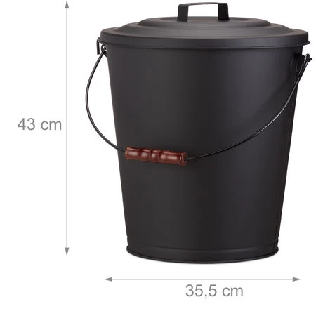 Relaxdays Ash Bucket With Lid, Steel 24 L Charcoal Bin, With Wooden Handle, Black - Image 2