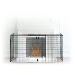 Relaxdays Fireplace Screen, Spark Guard, Steel Safety Barrier, 160 Cm Width, Iron, Black