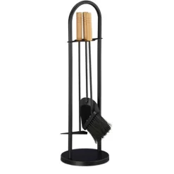Relaxdays Modern Fireplace Set, 4-Piece Companion Tool Kit, Shovel, Broom, Scraper And Stand, Black
