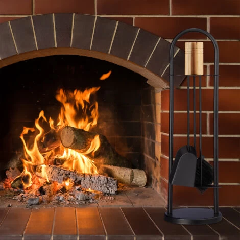 Relaxdays Modern Fireplace Set, 4-Piece Companion Tool Kit, Shovel, Broom, Scraper And Stand, Black - Image 3