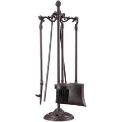 Relaxdays 5-Piece Fireplace Companion Tools, Set With Rack, Shovel, Broom, Poker And Tongs, HxWxD 51 X 18 X 18 Cm, Brown