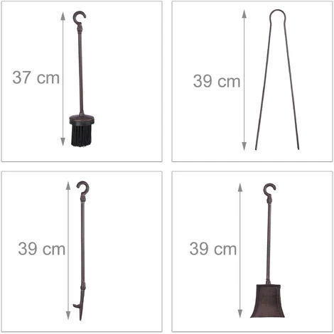Relaxdays 5-Piece Fireplace Companion Tools, Set With Rack, Shovel, Broom, Poker And Tongs, HxWxD 51 X 18 X 18 Cm, Brown - Image 5